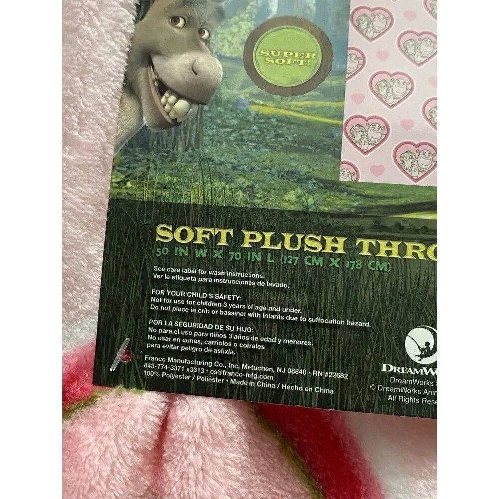 Shrek And Fiona Valentines Hearts‎ Soft Plush Throw Blanket 50” X 70” Pink NEW